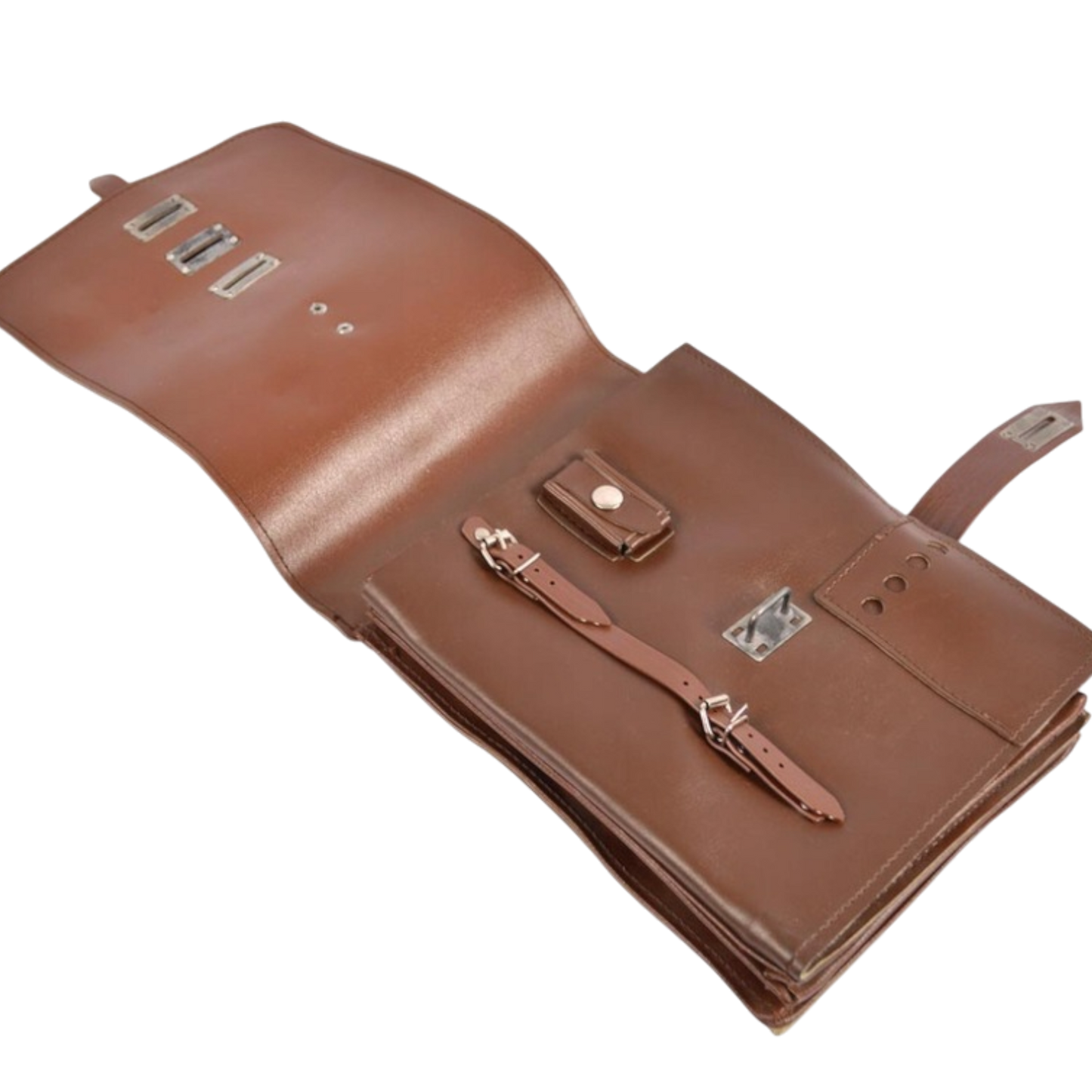 Brown leather wallet with multiple card slots on a white background