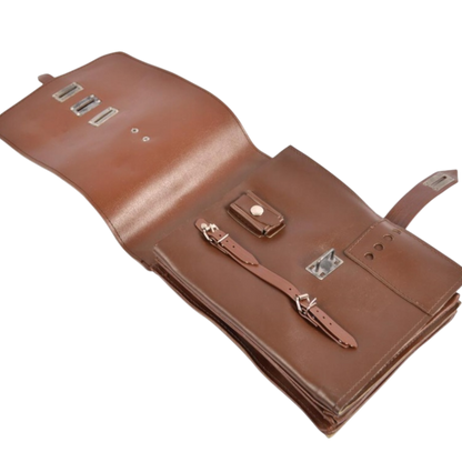 Brown leather wallet with multiple card slots on a white background